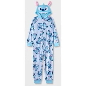 Disney Stitch Girls Boys Pajamas One Piece Hooded Union Suit Sleepwear Costume 8